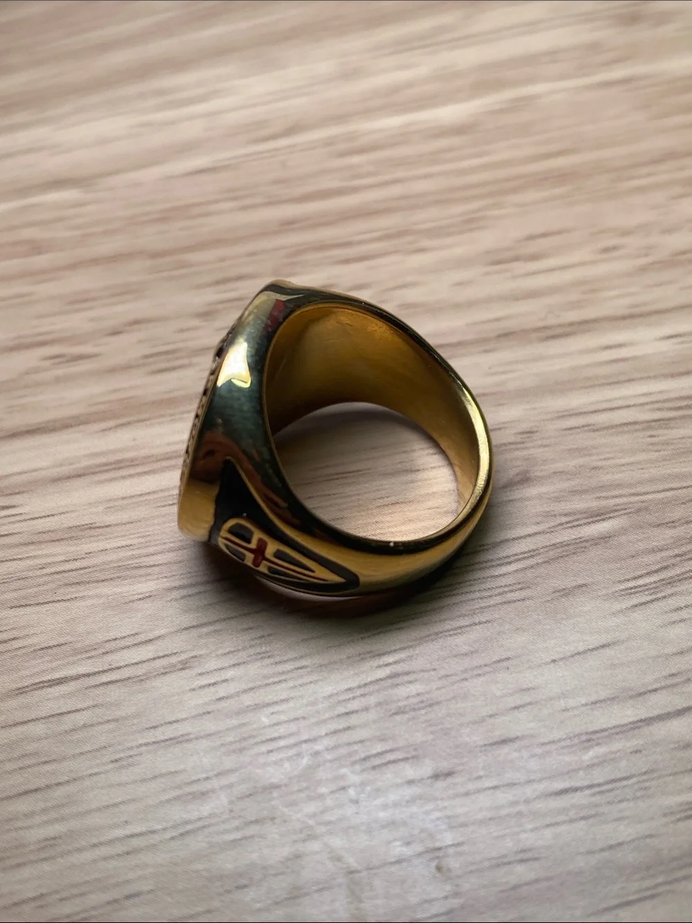 Men Stainless Steel Shield Ring with Red Cross